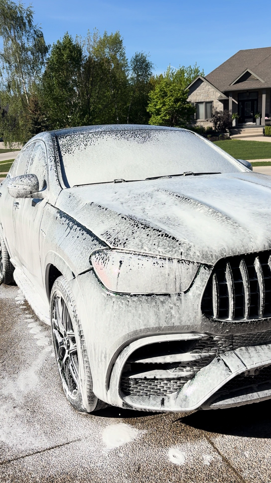 Mercedes SUV covered in foam
