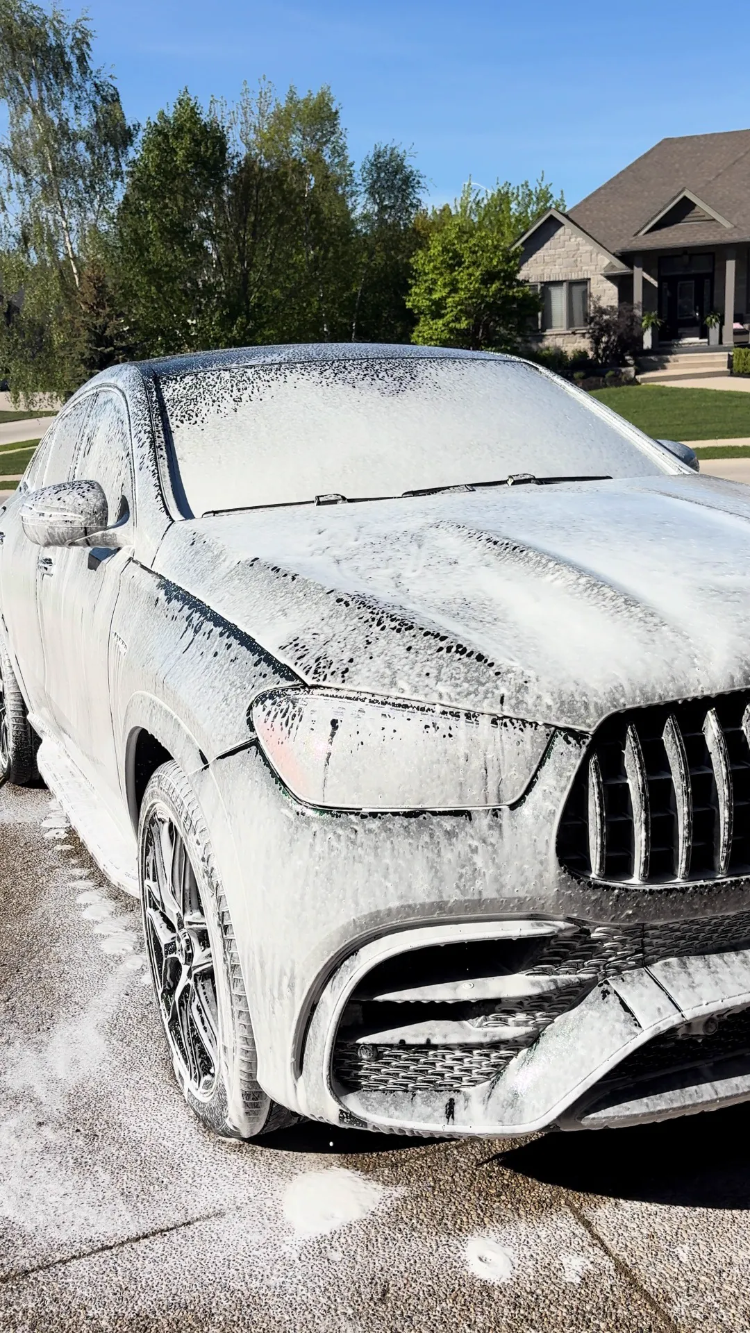 Mercedes SUV covered in foam